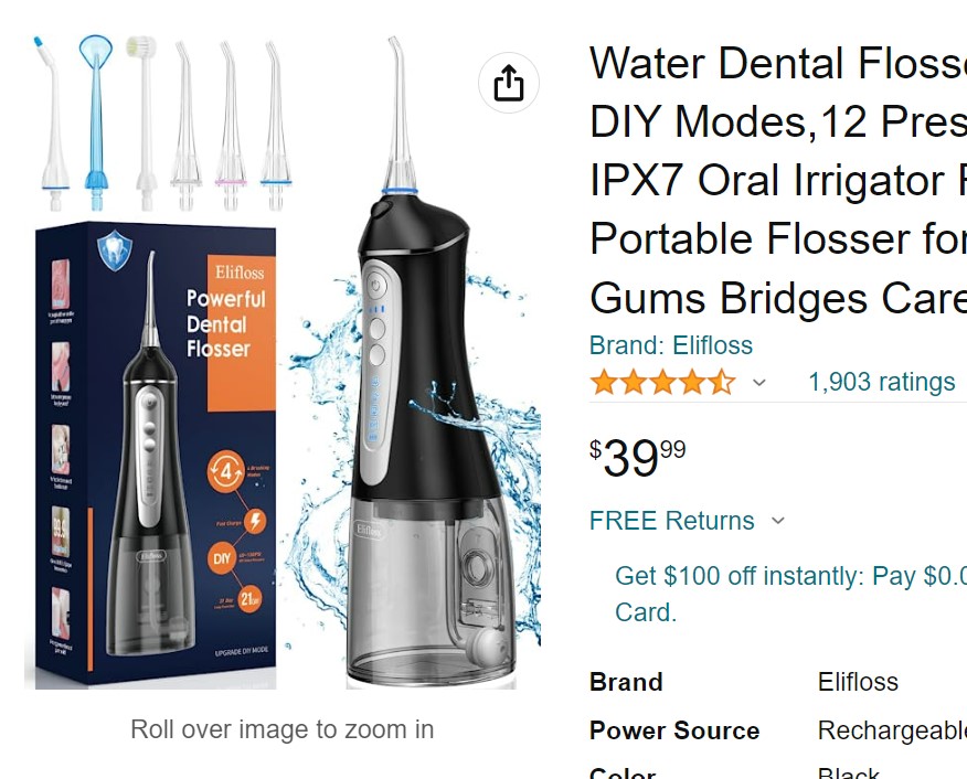 Cordless Water Dental Flosser with Pro DIY Modes (Like a WaterPik at